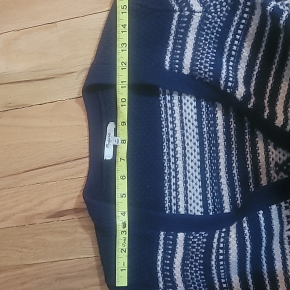 Madewell 100% merino wool blue off white button front cardigan size M ski winter - Picture 9 of 15